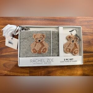 🏷️ New Rachel Zoe beaded bear set keychain zip coin purse
